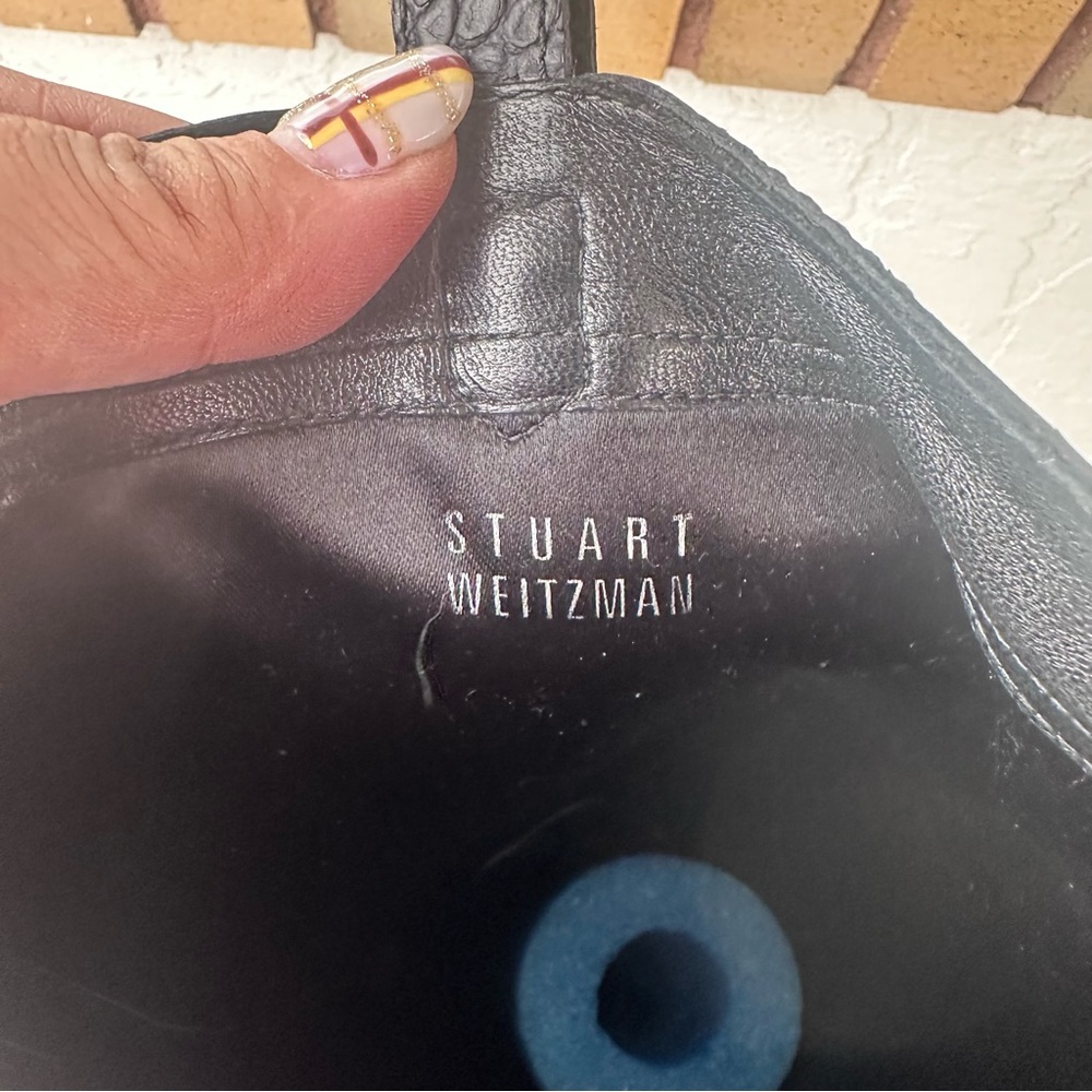 Stuart Weitzman Mid Calf Heeled Boots Croc Leather Studded Women 10.5 - Picture 7 of 8